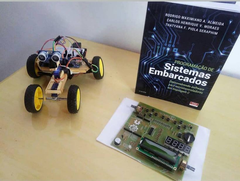 Embedded systems book, Arduino robot and circuit board from the early self-taught years